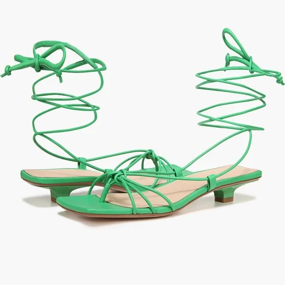 Veronica Beard Foley Ankle Tie Sandal Jungle Green - Picture 2 of 14